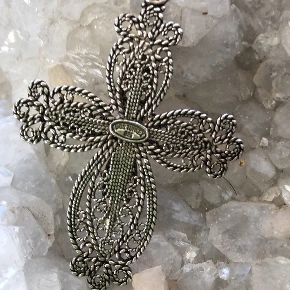 NWOT Ottoman Sterling Silver & Cultured Pearl Cross Pendant Necklace Spiritual